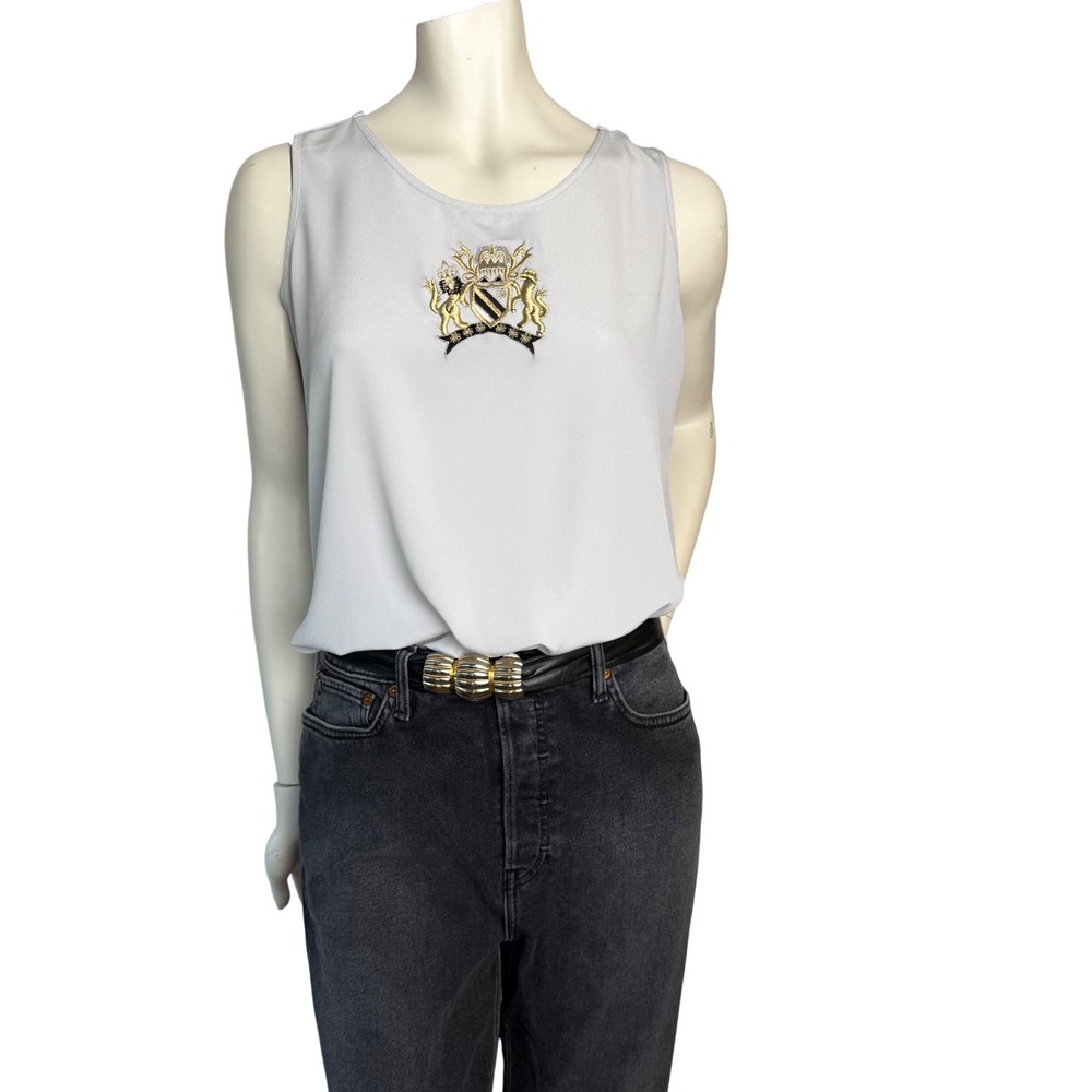 Vintage Jac Dale Tank Top Crest Embroidered Light Blue Preppy Old Money Shell L
